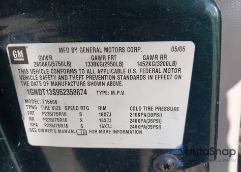 2005 Chevrolet Trailblazer Ls z USA, uszkodzony, nr VIN 1GNDT13S952358874